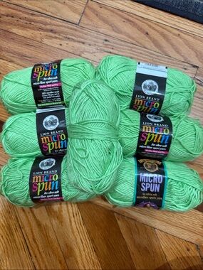 Lion Brand Micro Spun Yarn - Bright Lime Green (6 full unopened Skeins) +1